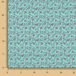 Popeline de algodão estampado com mini flores turquesa - Ribes y Casals