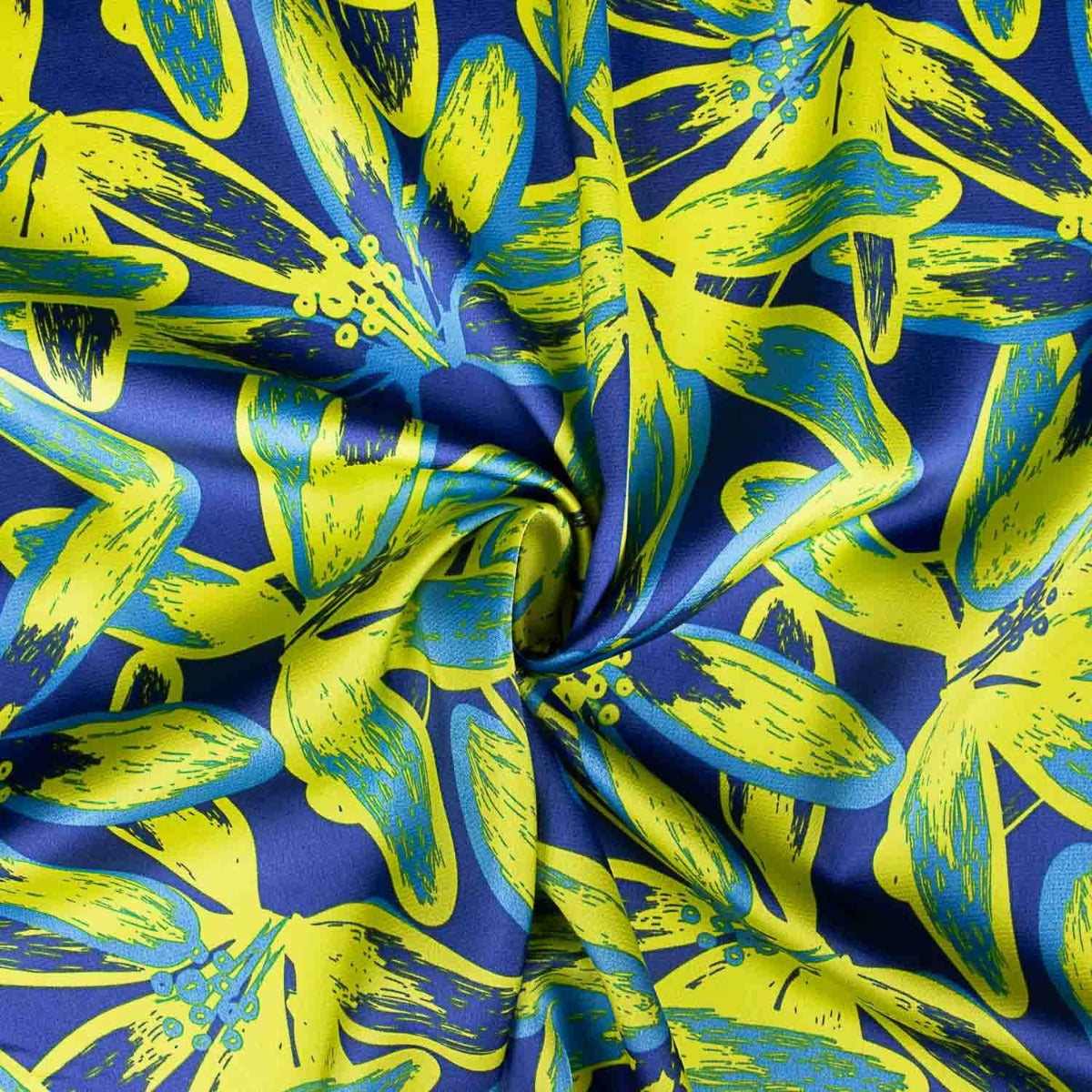 Crepe Cetim Tropic Azul - Ribes y Casals