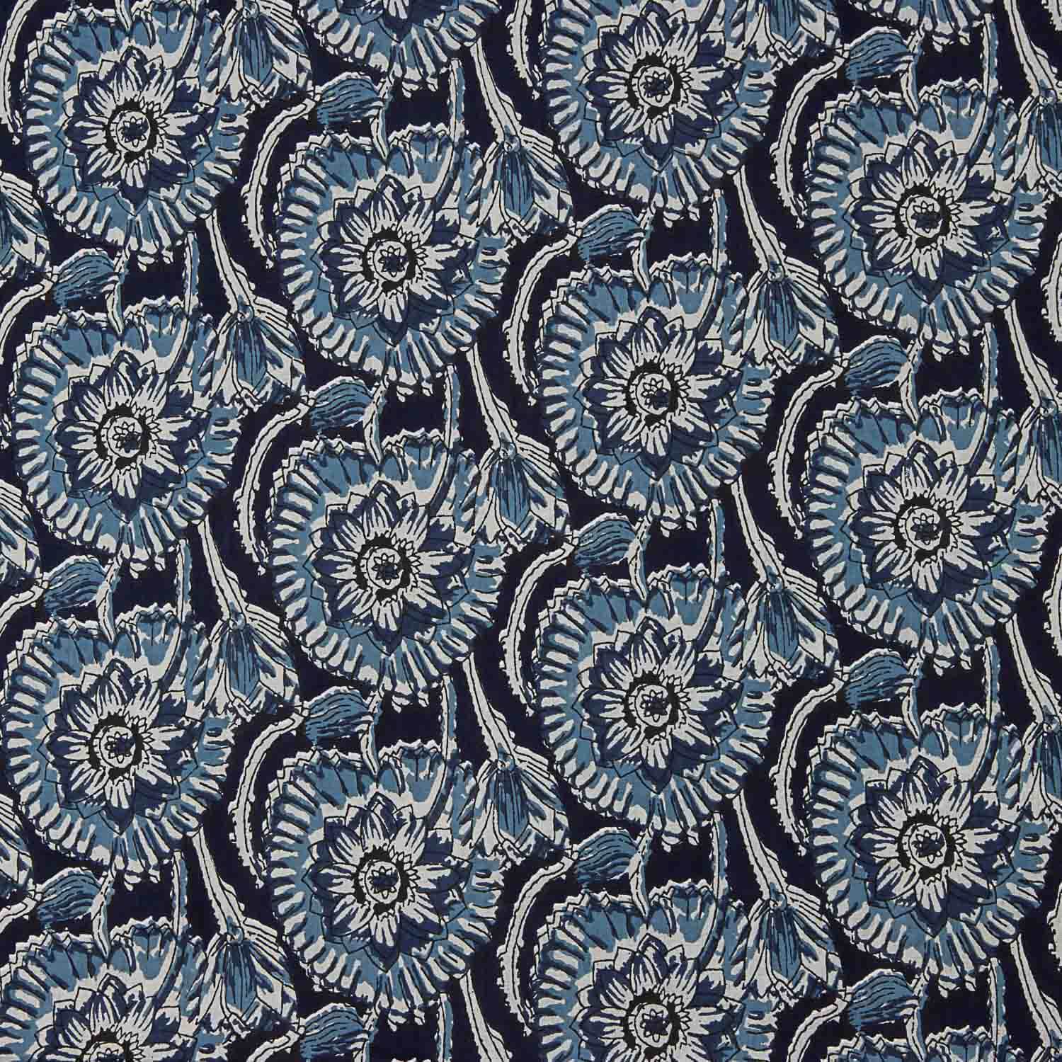 Voile de Algodão com Estampado Floral Índigo Noturno - Ribes y Casals