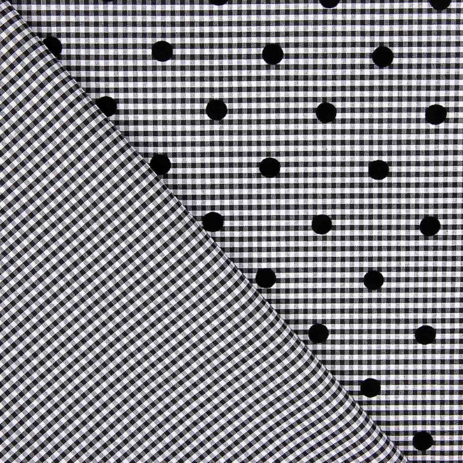 Vichy Algodão Preto Flocado Lunar Preto - Ribes y Casals