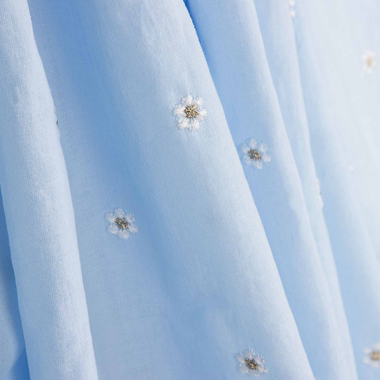 Voile de algodão azul-celeste com bordado floral e lúrex dourado - Ribes y Casals