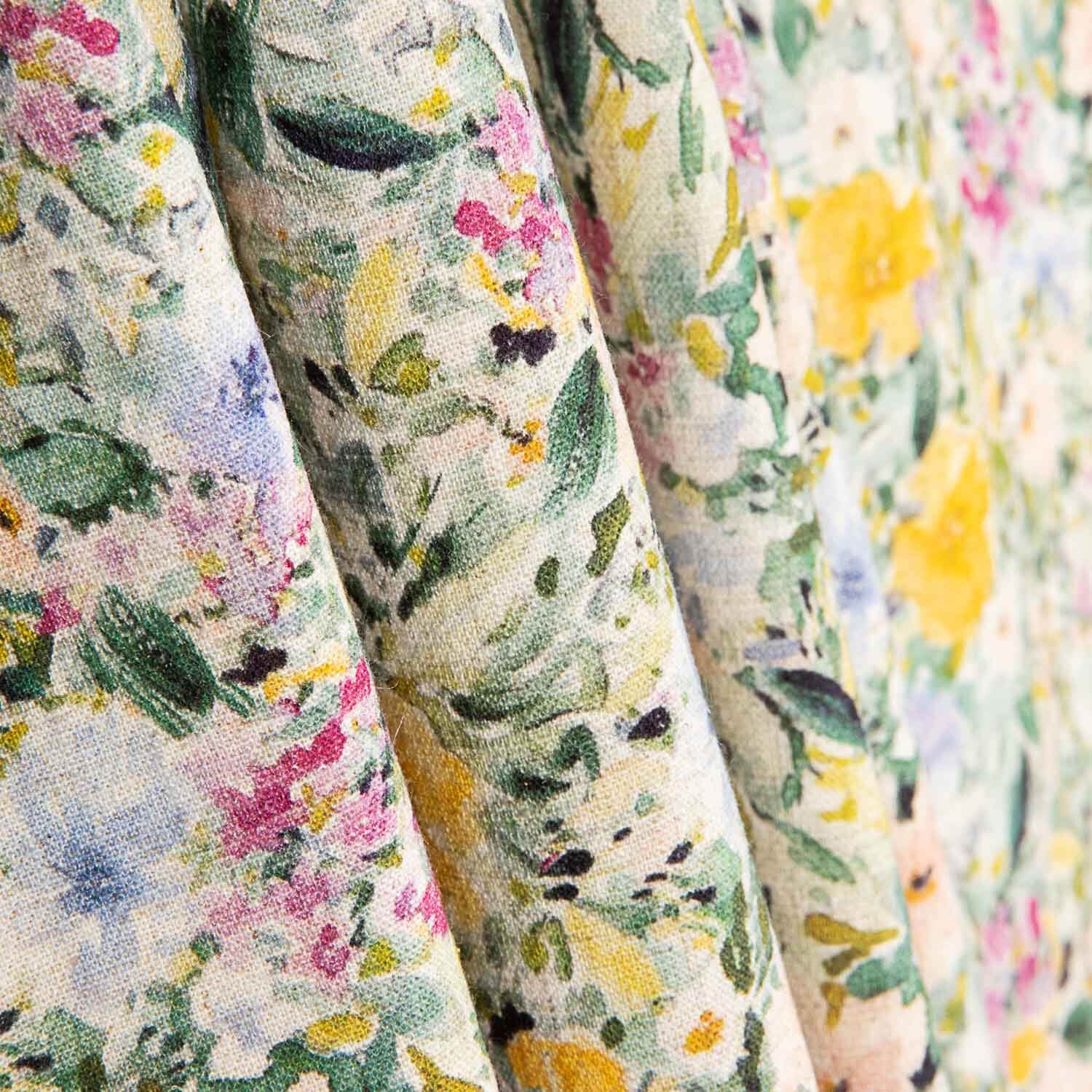 Crepe de linho e viscose com estampado floral amarelo - Ribes y Casals