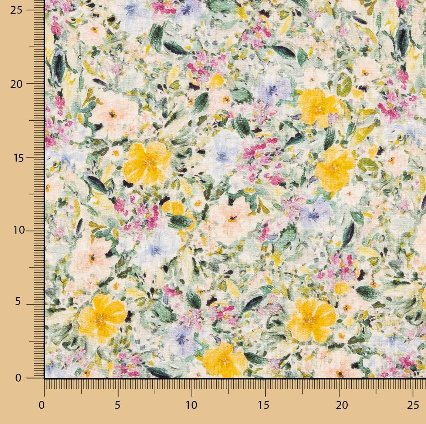 Crepe de linho e viscose com estampado floral amarelo - Ribes y Casals