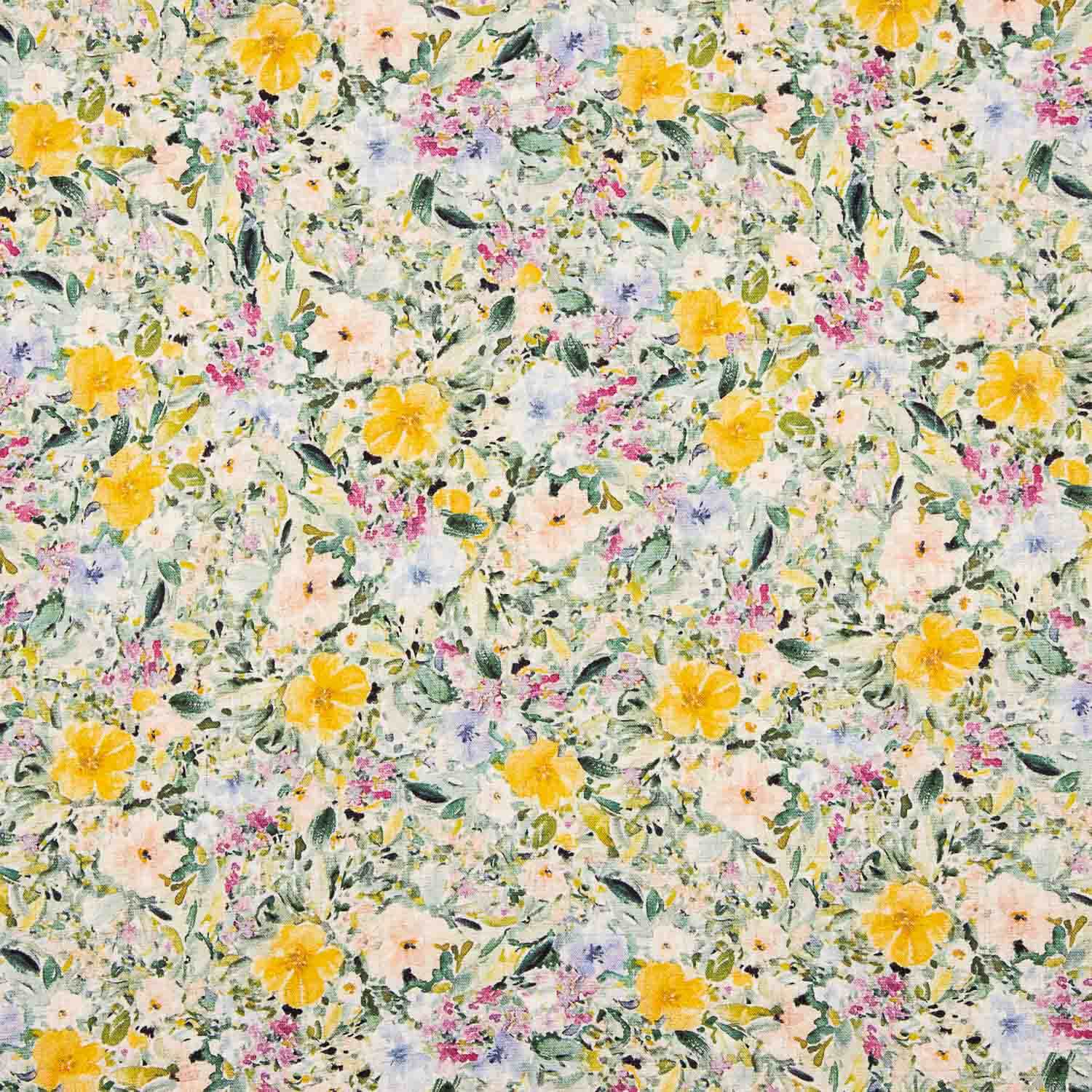 Crepe de linho e viscose com estampado floral amarelo - Ribes y Casals