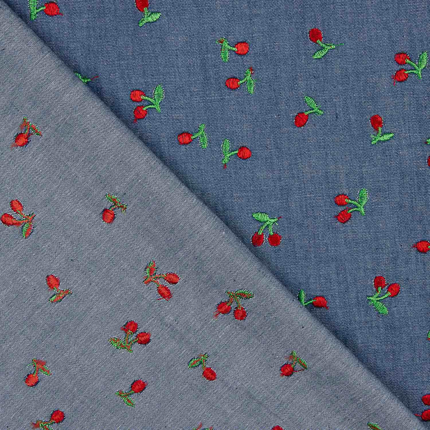 Chambray Algodão Bordado Cerejas - Ribes y Casals