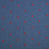 Denim de Algodão Bordado com Corações Vermelhos - Ribes y Casals
