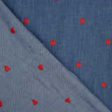Denim de Algodão Bordado com Corações Vermelhos - Ribes y Casals