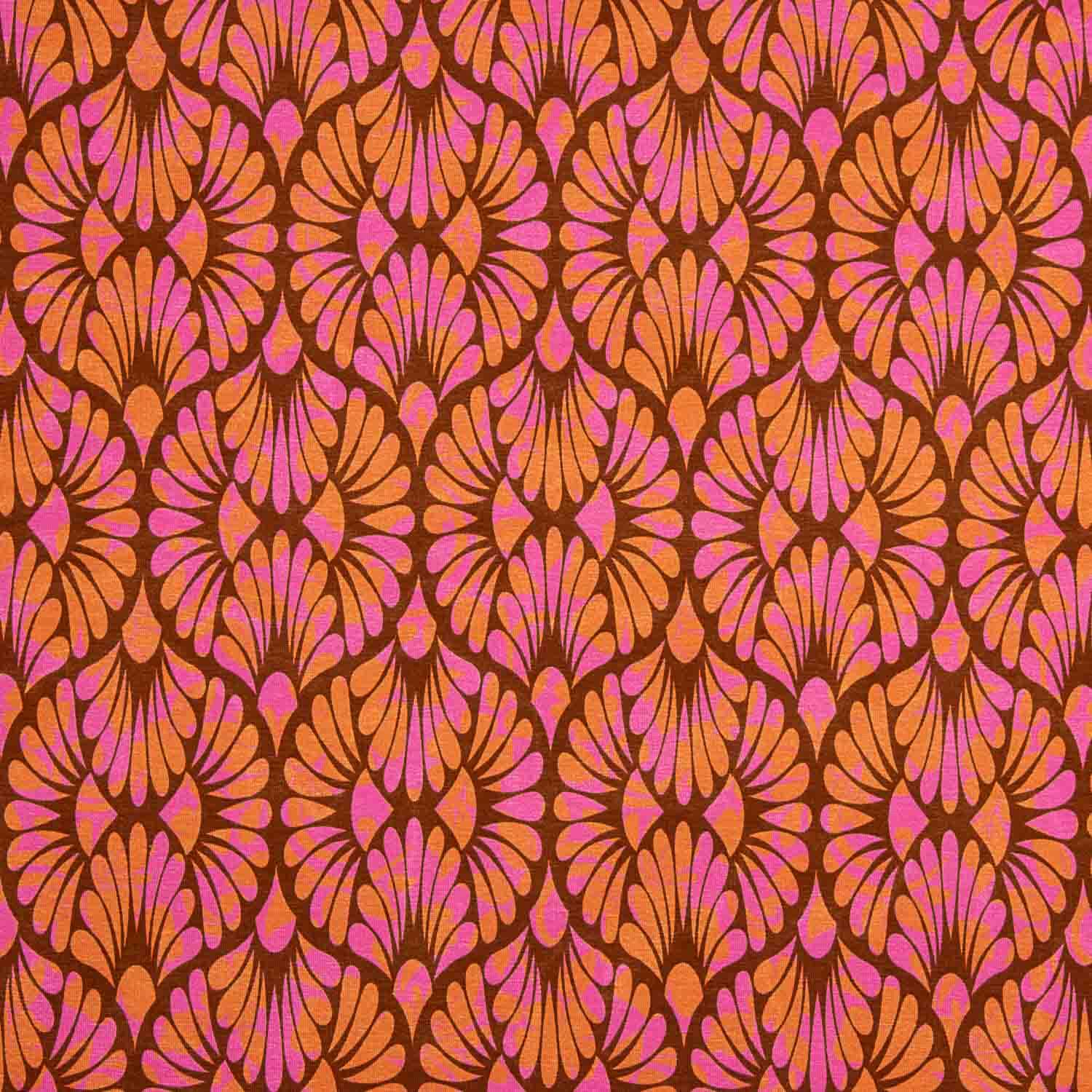 Malha Viscose Retro Bloom Rosa e Laranja - Ribes y Casals