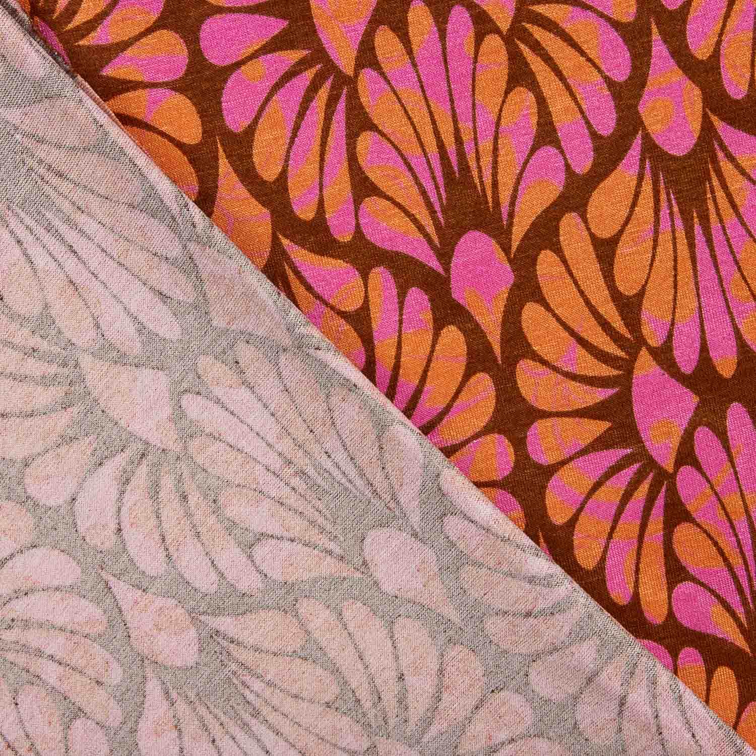 Malha Viscose Retro Bloom Rosa e Laranja - Ribes y Casals