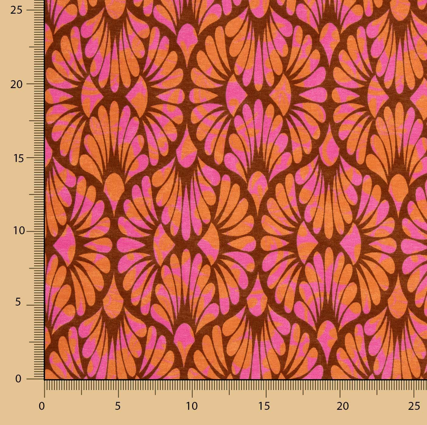 Malha Viscose Retro Bloom Rosa e Laranja - Ribes y Casals