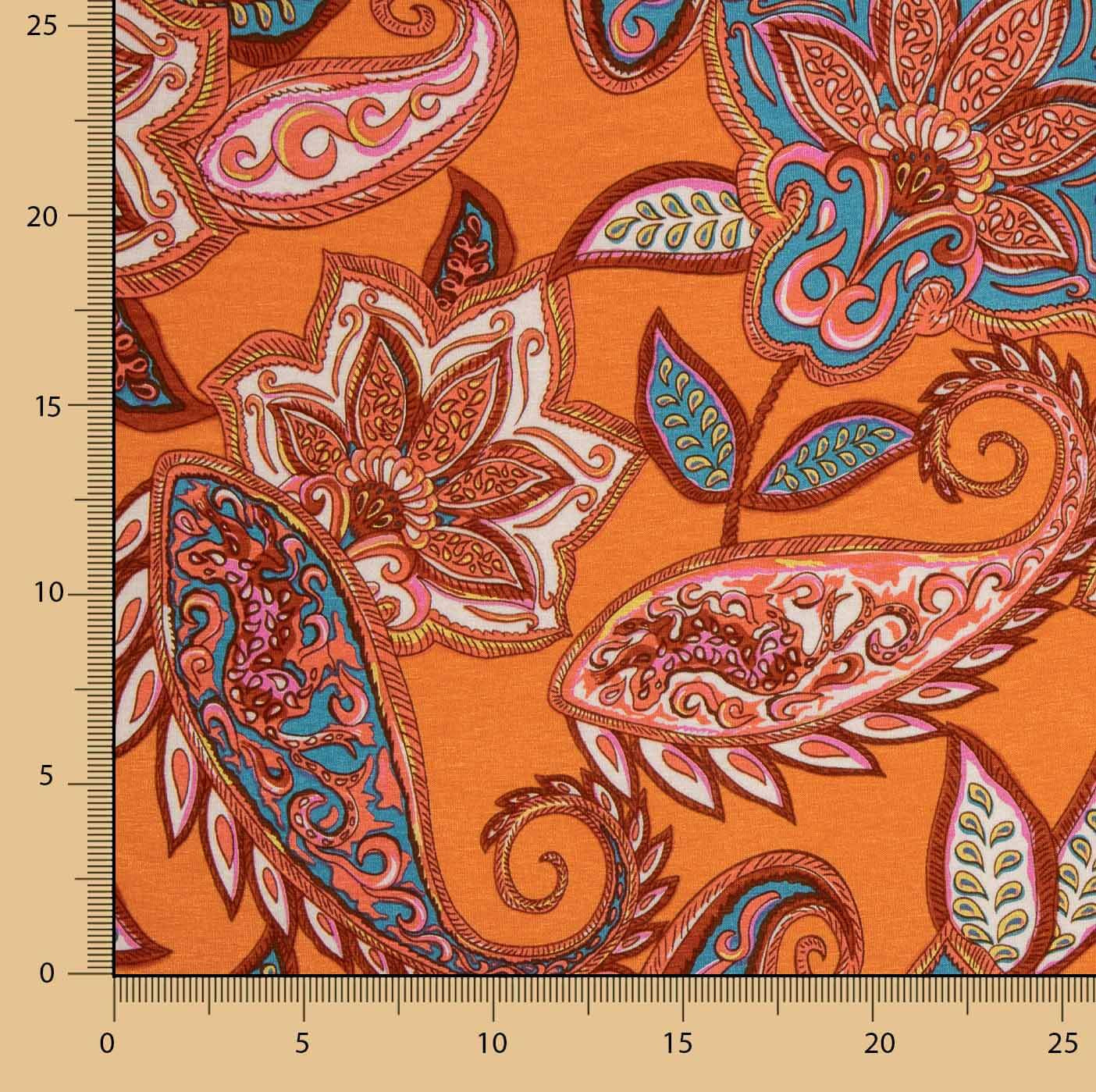 Ponto Viscose Paisley Bohemio Laranja - Ribes y Casals