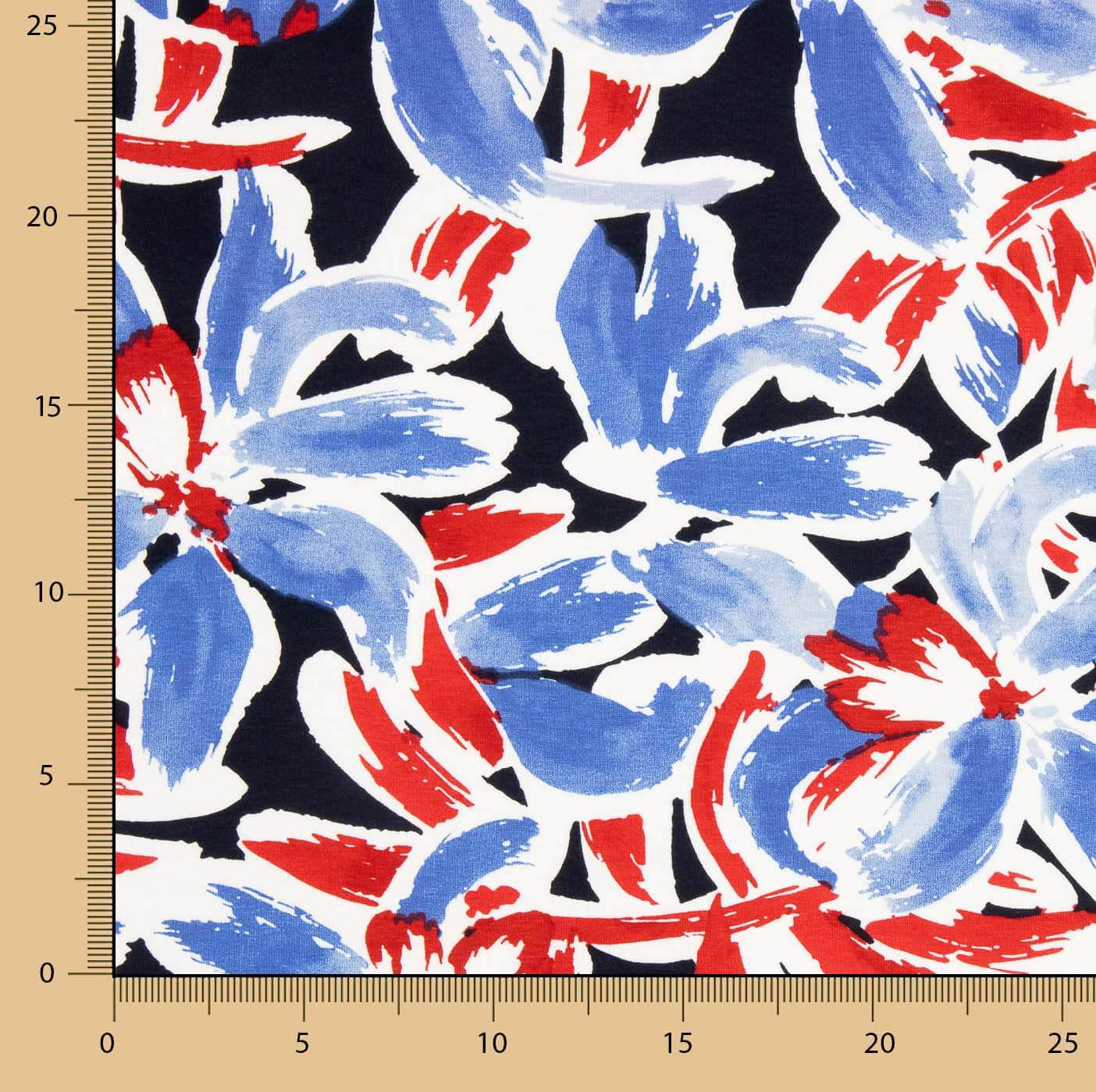 Ponto Viscose Floral Marinheiro Azul e Vermelho - Ribes y Casals