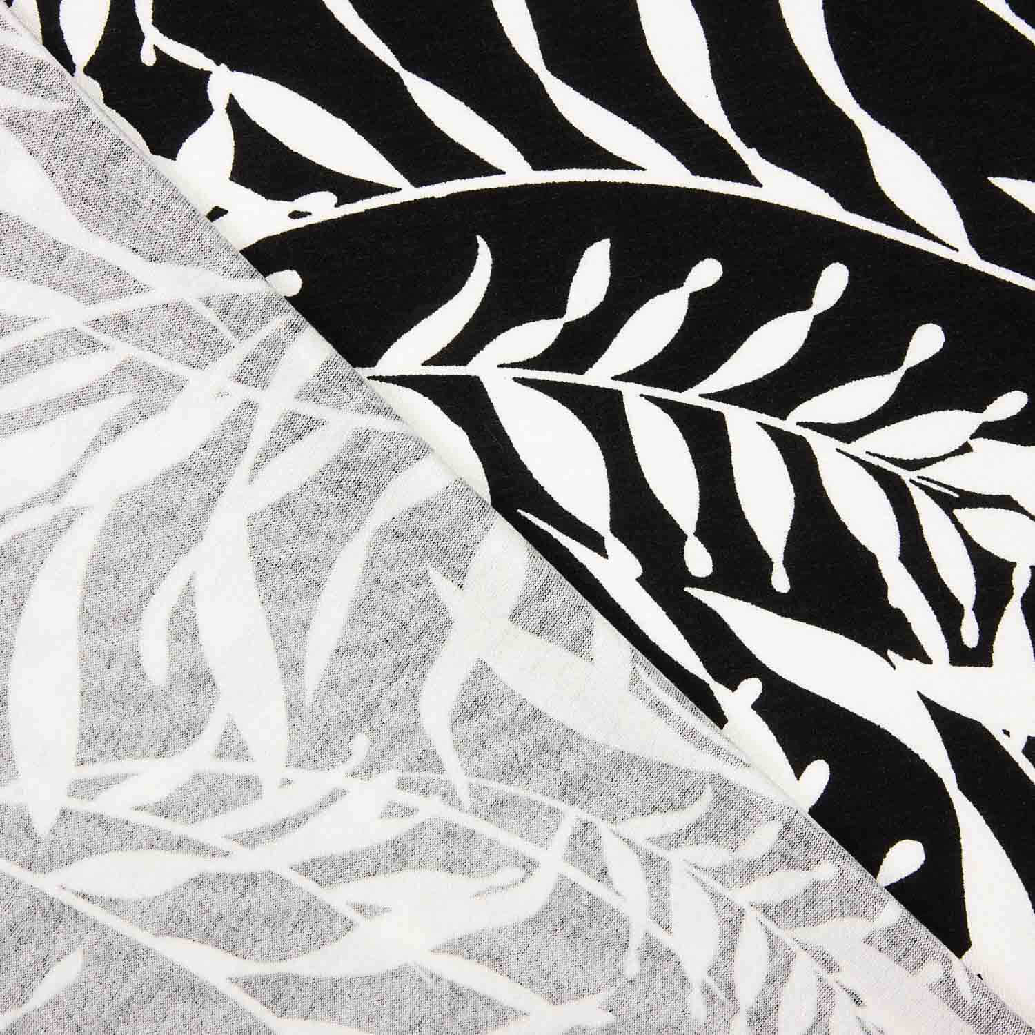 Ponto Viscose Folhas Gráficas Preto e Branco - Ribes y Casals