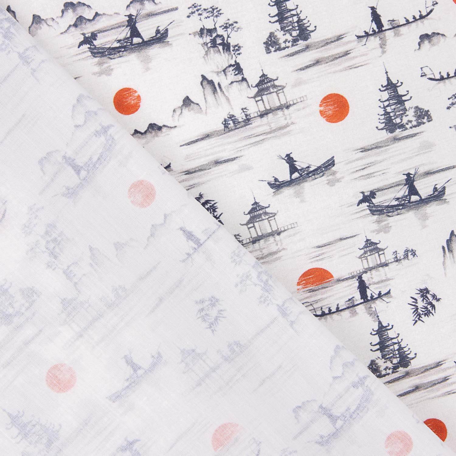Percal estampado Yong vermelho - Ribes y Casals