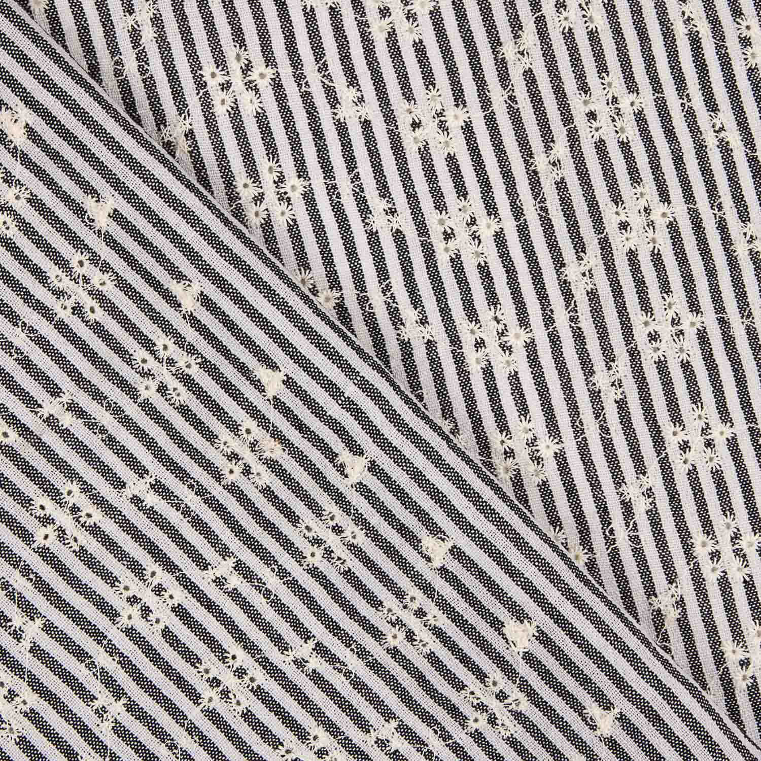 Algodão Bordado Listras Pretas - Ribes y Casals