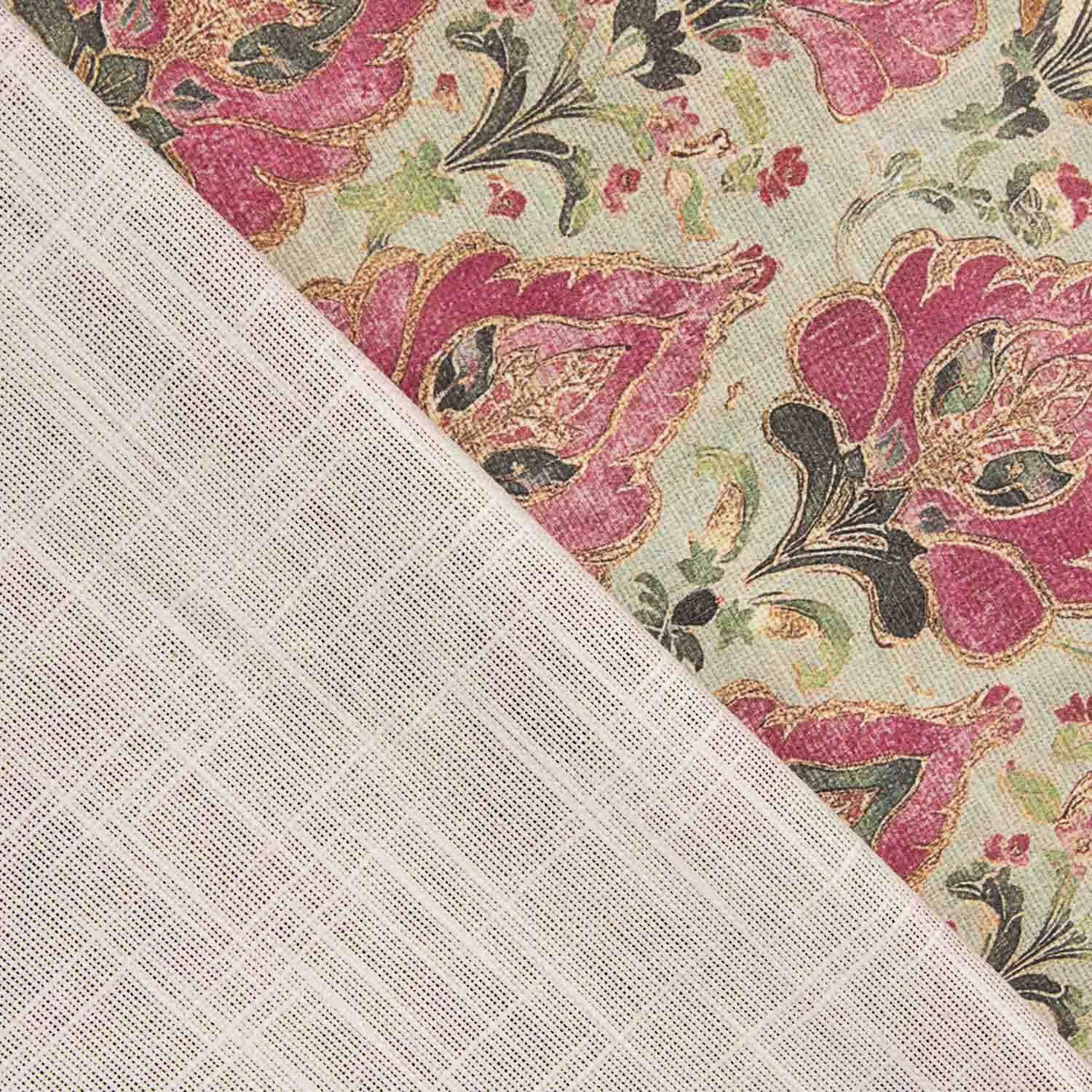 Lona de algodão floral Orna rosa e verde - Ribes y Casals