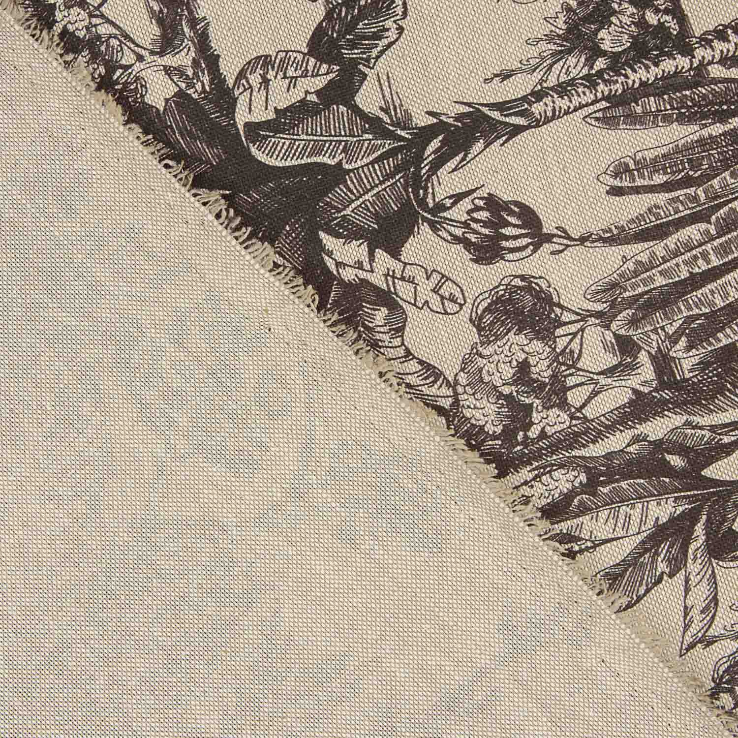 Lona de algodão estampada botânica preta - Ribes y Casals