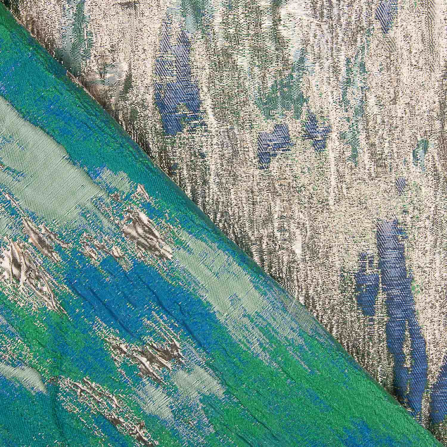 Brocado Lurex com Estampado Abstrato Verde Azul - Ribes y Casals