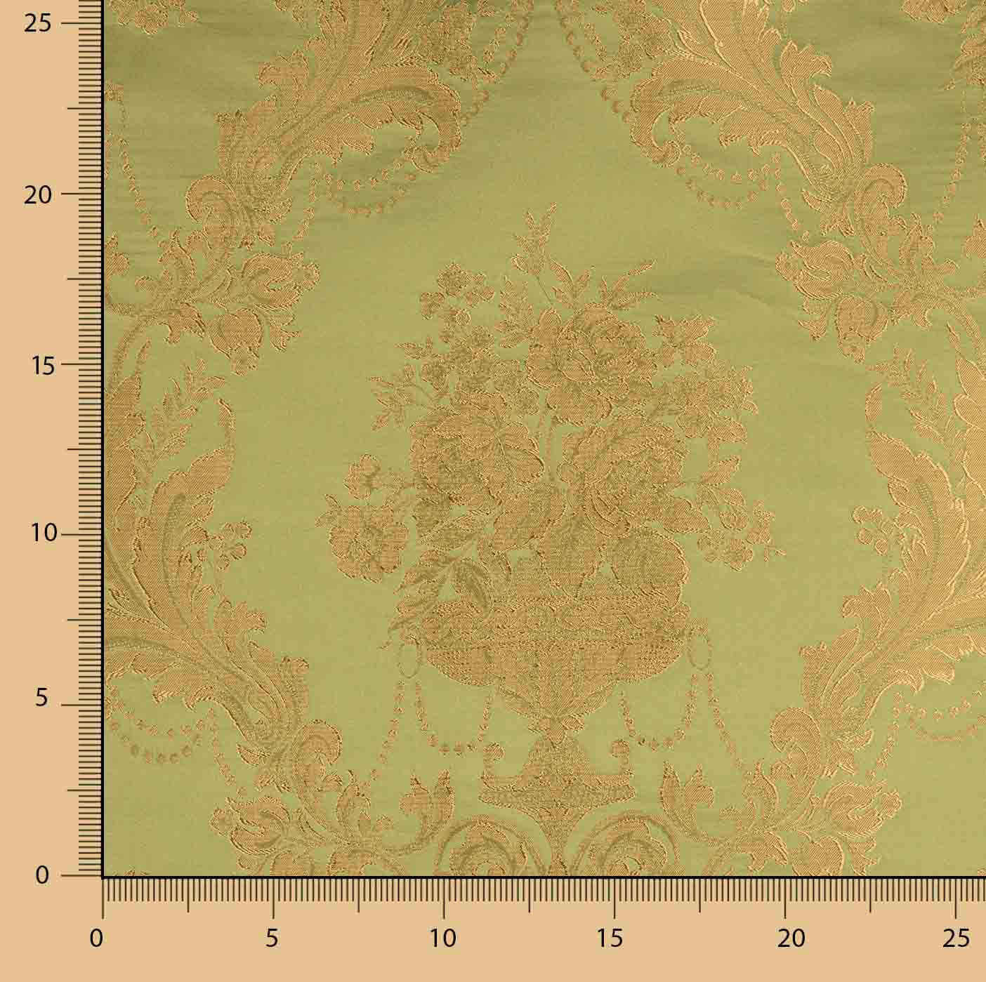 Jacquard Floral Clássico Verde e Dourado - Ribes y Casals