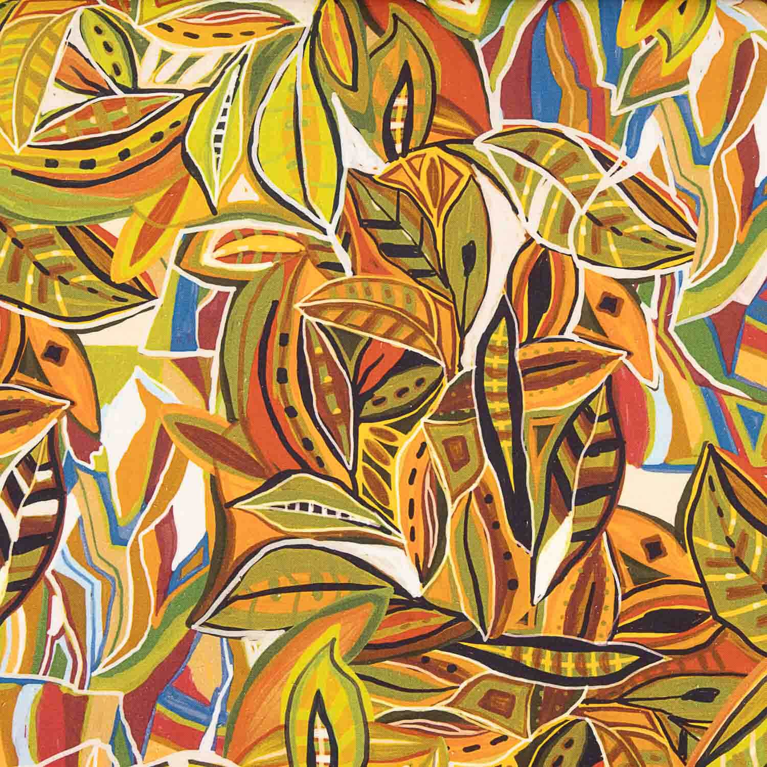 Linho e Algodão Estampado com Folhas Abstratas Basileia - Ribes y Casals