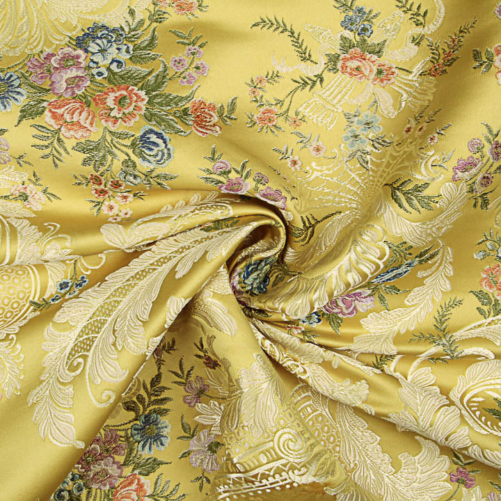 Brocado Jacquard Damasco Floral Amarelo e Dourado - Ribes y Casals