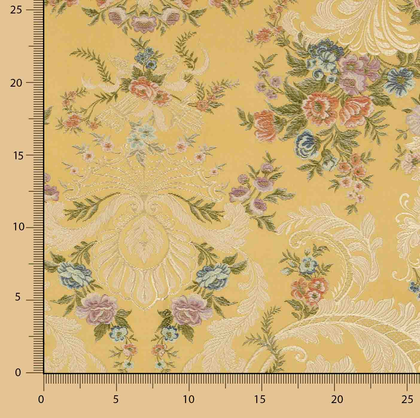 Brocado Jacquard Damasco Floral Amarelo e Dourado - Ribes y Casals