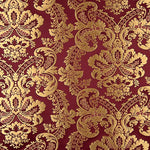 Brocado Jacquard Damasco Dourado Bordô - Ribes y Casals