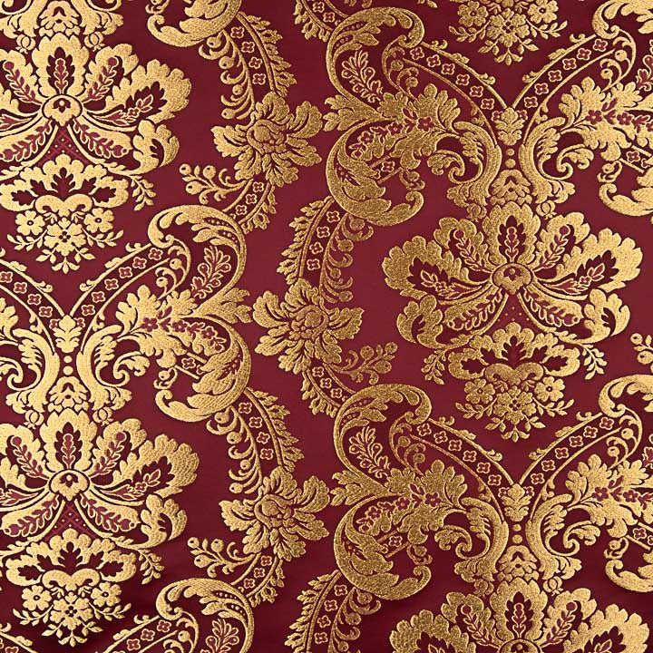 Brocado Jacquard Damasco Dourado Bordô - Ribes y Casals