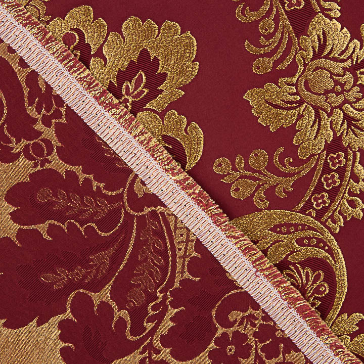 Brocado Jacquard Damasco Dourado Bordô - Ribes y Casals