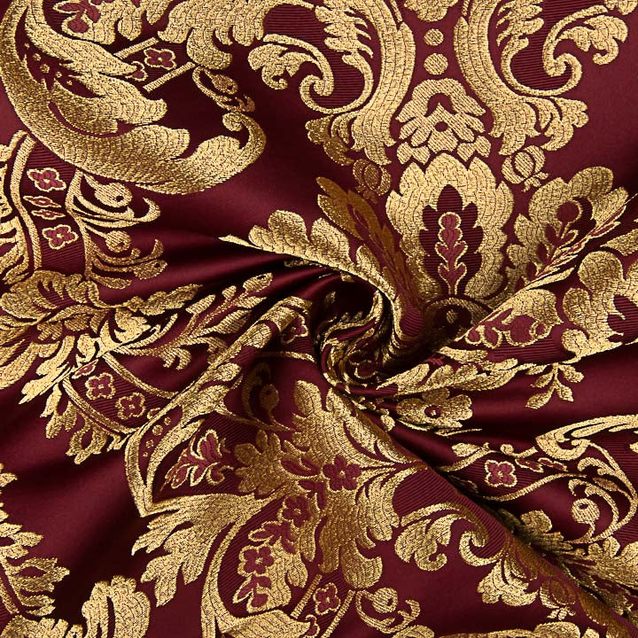 Brocado Jacquard Damasco Dourado Bordô - Ribes y Casals