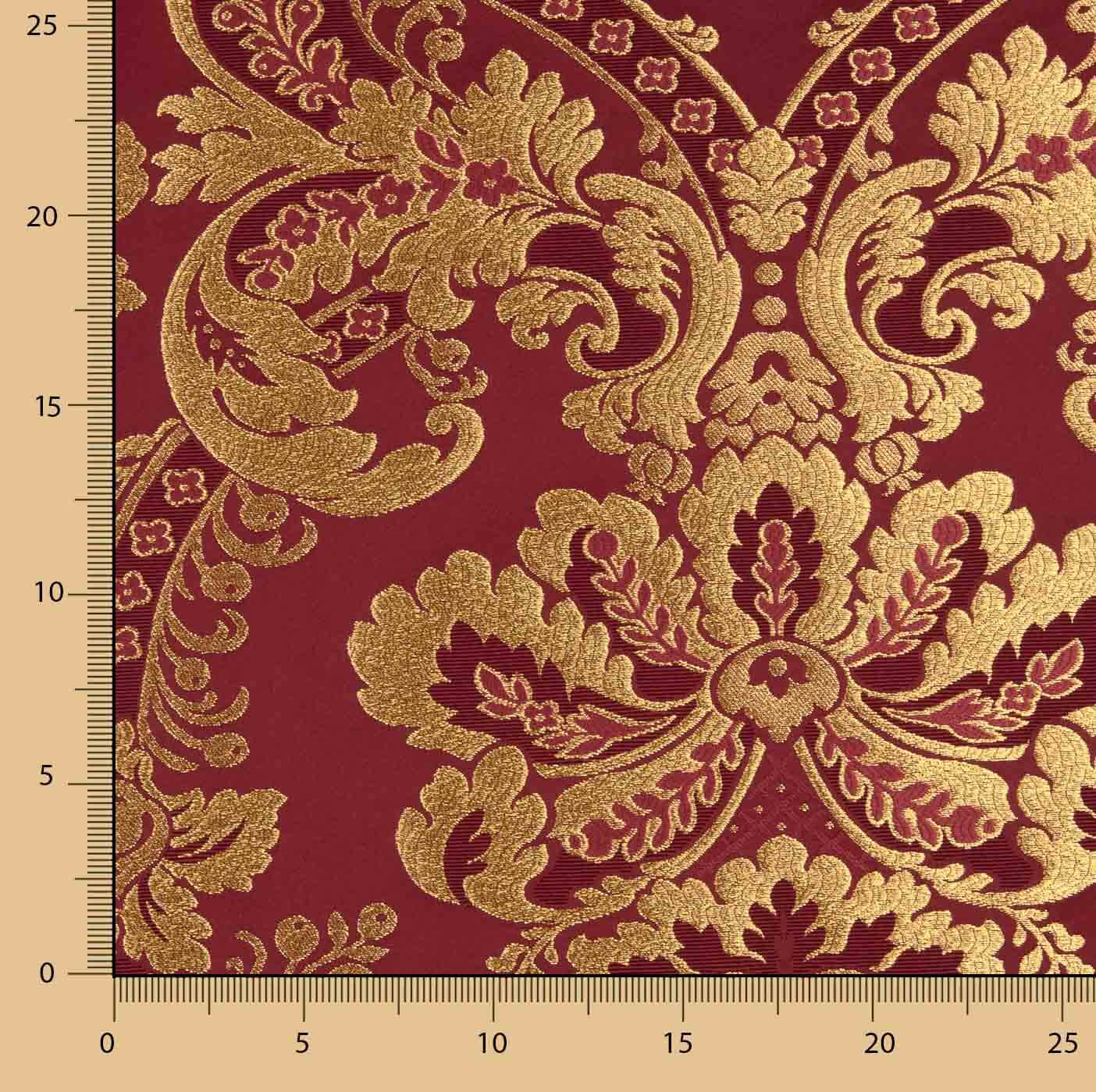 Brocado Jacquard Damasco Dourado Bordô - Ribes y Casals