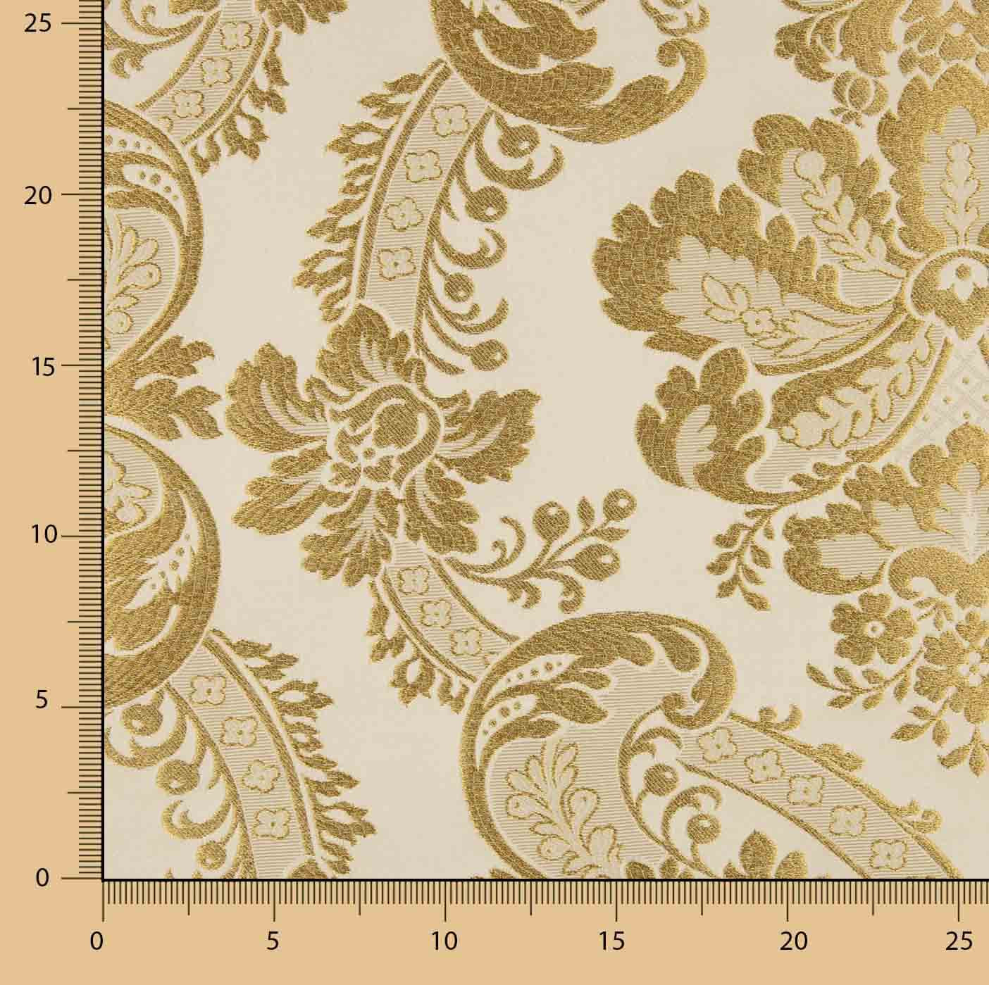 Brocado Jacquard Damasco Dourado Marfim - Ribes y Casals