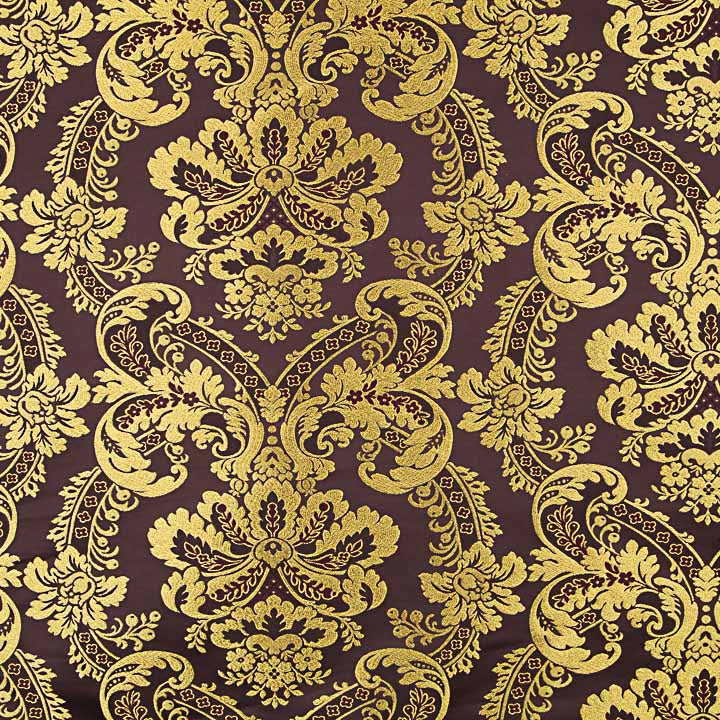 Brocado Jacquard Damasco Dourado Roxo - Ribes y Casals