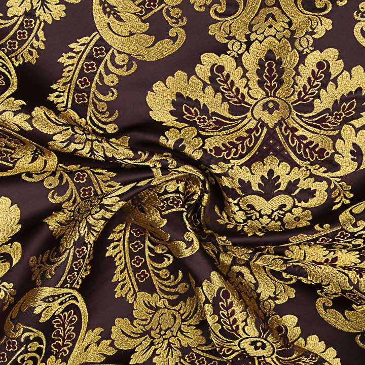 Brocado Jacquard Damasco Dourado Roxo - Ribes y Casals