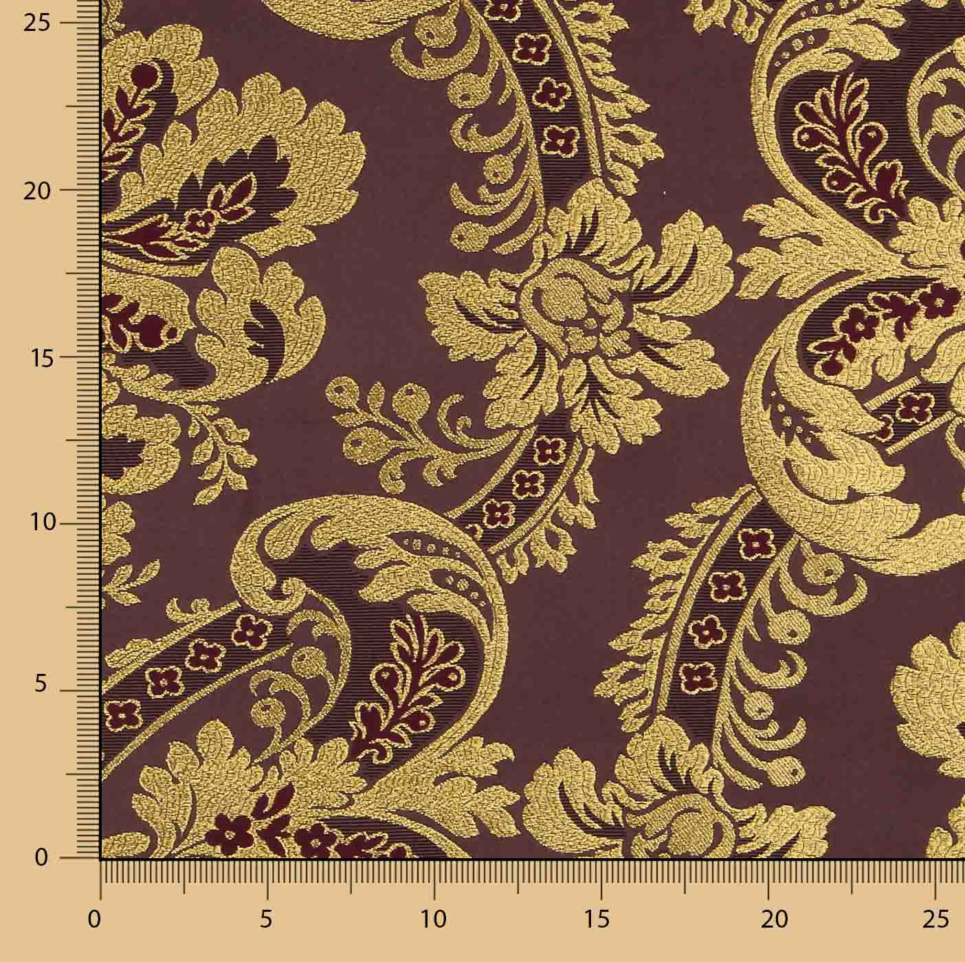 Brocado Jacquard Damasco Dourado Roxo - Ribes y Casals