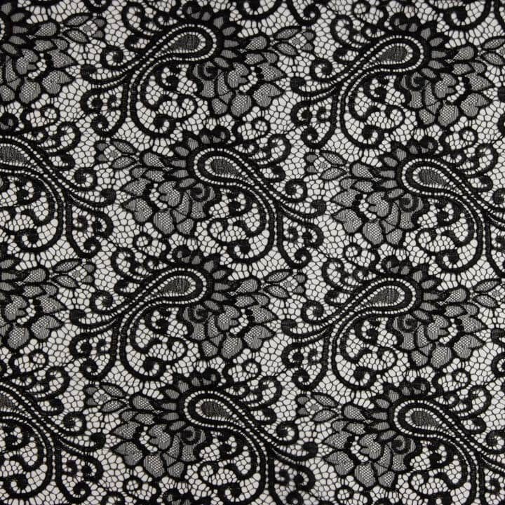 Renda Bordada Bridal Garden Paisley Preta - Ribes y Casals