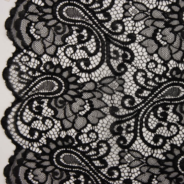 Renda Bordada Bridal Garden Paisley Preta - Ribes y Casals