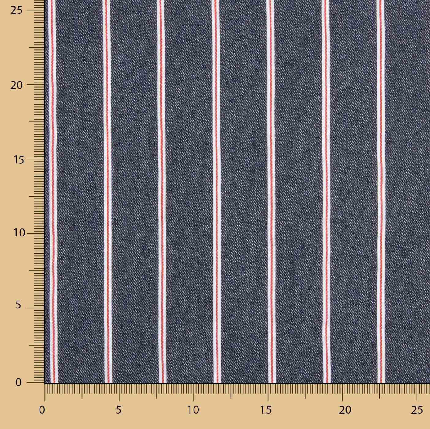Denim às riscas Heritage marinho, vermelho e branco - Ribes y Casals