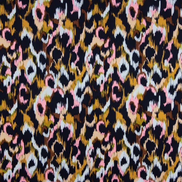 Tecido de viscose acetinado estampado com animal print rosa - Ribes y Casals