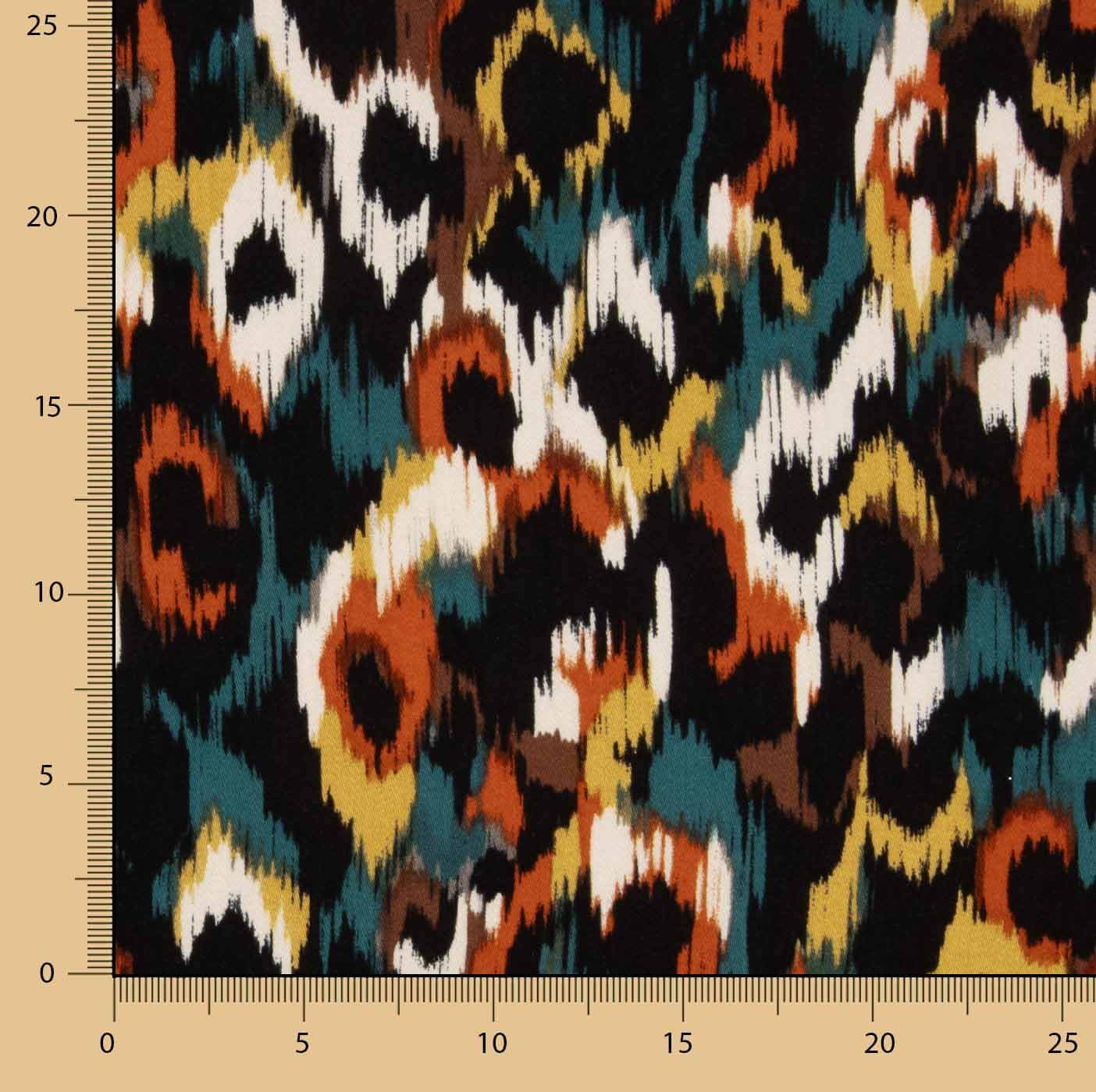 Tecido de viscose cetim com animal print em tons de telha - Ribes y Casals