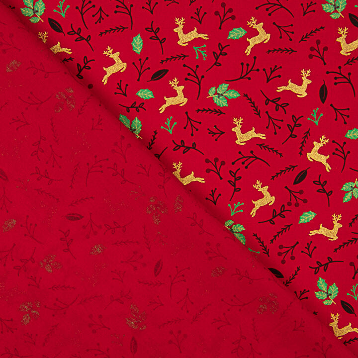 Popelina de Natal com renas e azevinho vermelho - Ribes y Casals