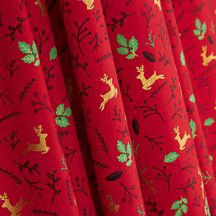Popelina de Natal com renas e azevinho vermelho - Ribes y Casals