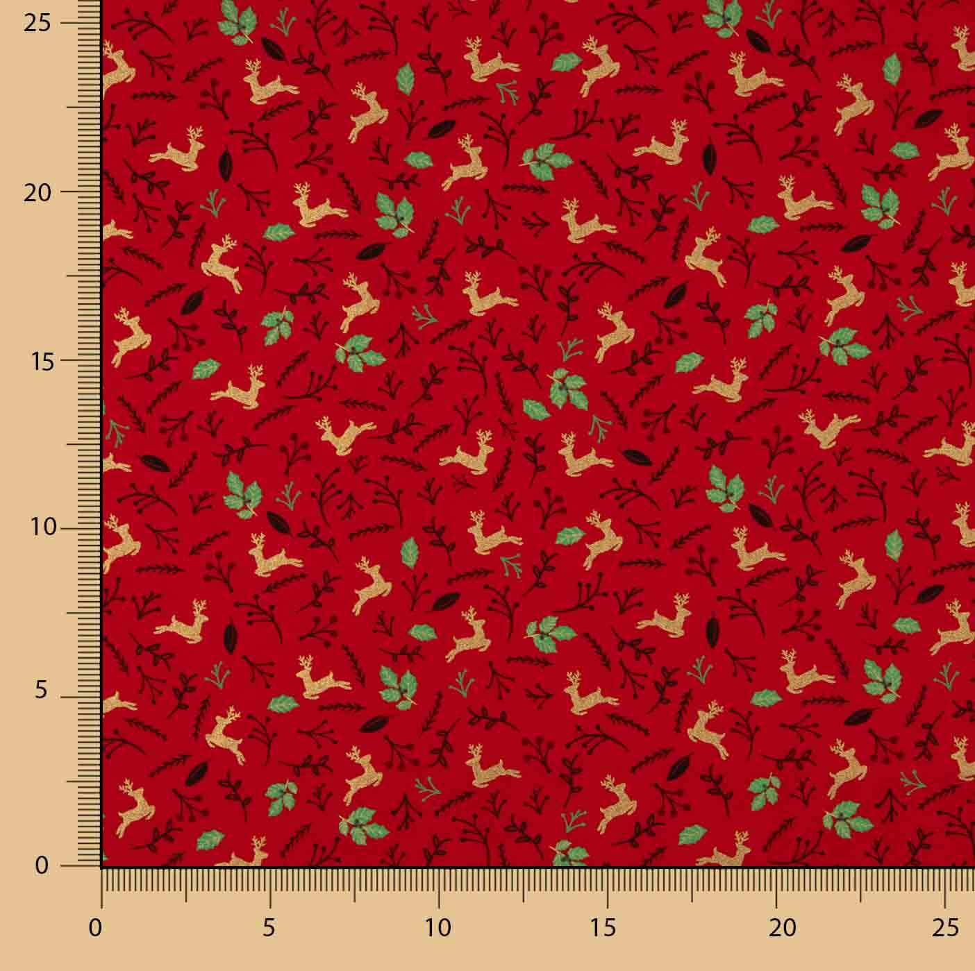 Popelina de Natal com renas e azevinho vermelho - Ribes y Casals