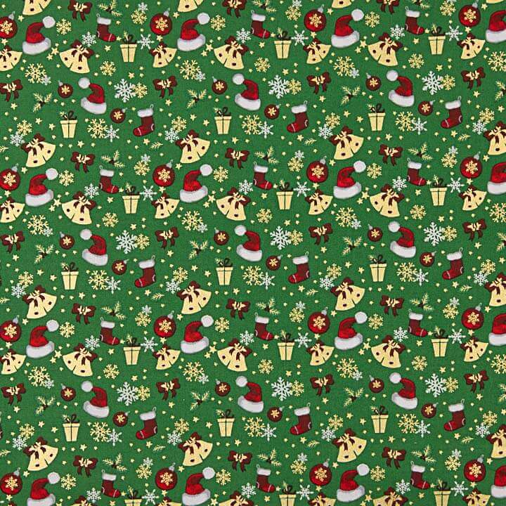 Popelina de Natal com Motivos Natalícios Verde - Ribes y Casals