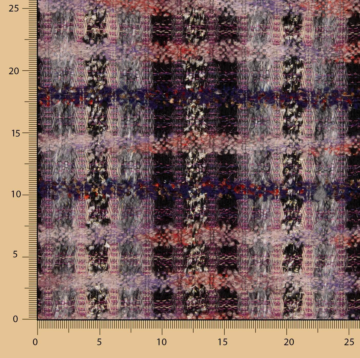 Tweed de lã com padrão mosaico em malva e Lurex dourado - Ribes y Casals