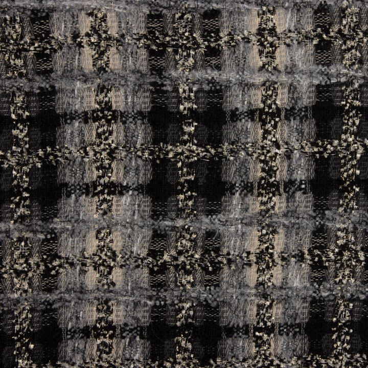 Tweed de lã em mosaico cinzento e preto com Lurex dourado - Ribes y Casals