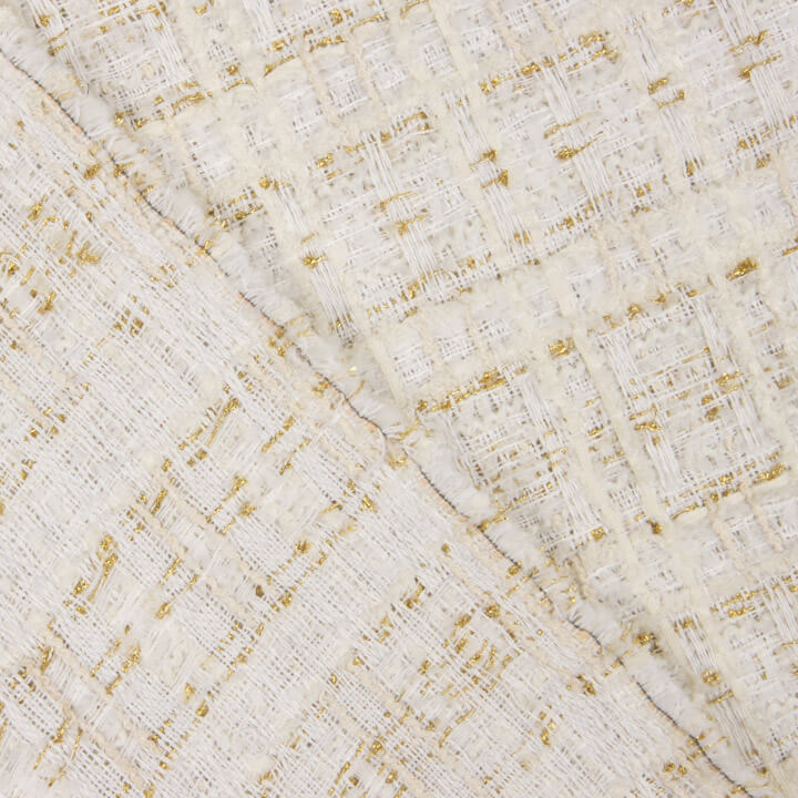Tweed de lã Lumière Ivory com Lurex dourado - Ribes y Casals