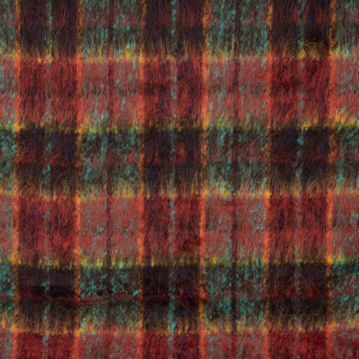 Tweed de lã Glencoe de tecido dupla face, vermelho e turquesa - Ribes y Casals