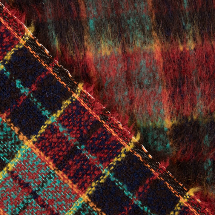 Tweed de lã Glencoe de tecido dupla face, vermelho e turquesa - Ribes y Casals