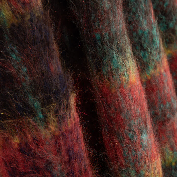 Tweed de lã Glencoe de tecido dupla face, vermelho e turquesa - Ribes y Casals